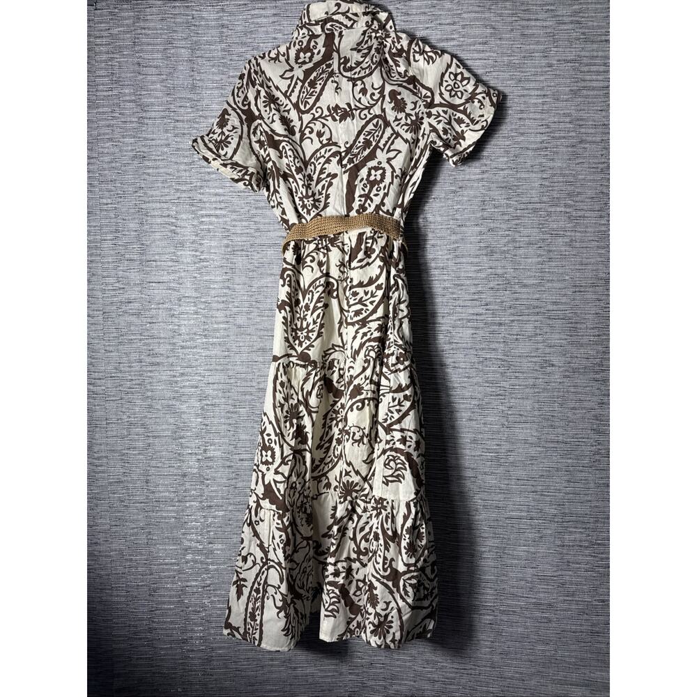 Love Tree Cotton Poplin Foliage Print Midi Dress, Brown, Small - Picture 6 of 8